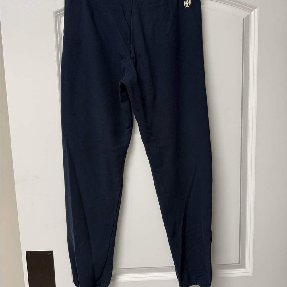 Tory Burch Navy Sweatpants with Tan Drawstrings